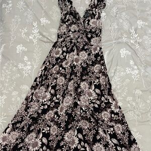 Angie Black Dress with Soft Pink Floral Print